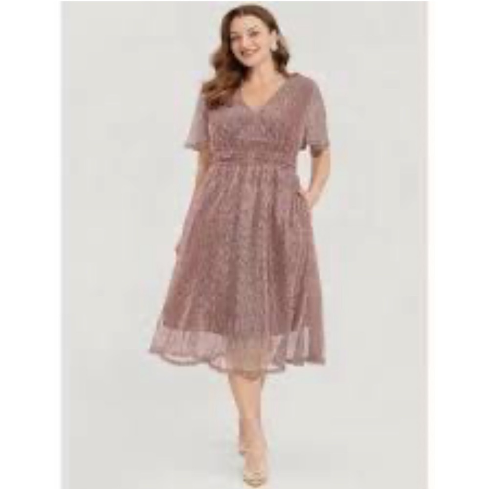 NWT Bloomchic Dress Shimmer Mauve Rose Gold Elegant Formal Wedding Lined